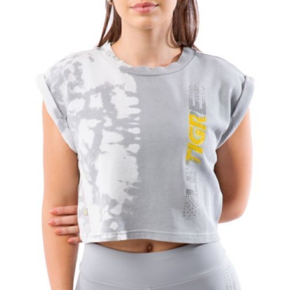Le Tigre Elise Half Tie Dye Cropped Gym Workout Top Grey Size Small
